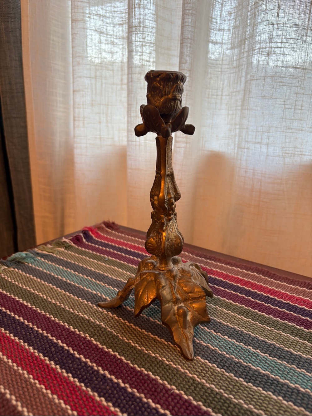 Antique French Art Nouveau Cast Bronze Candlestick Foliate Tripod Base